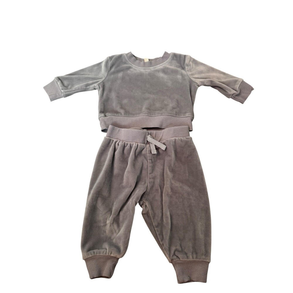 Peyton & Scout 0-3 Month Two Piece Gray Velvet Matching Set
